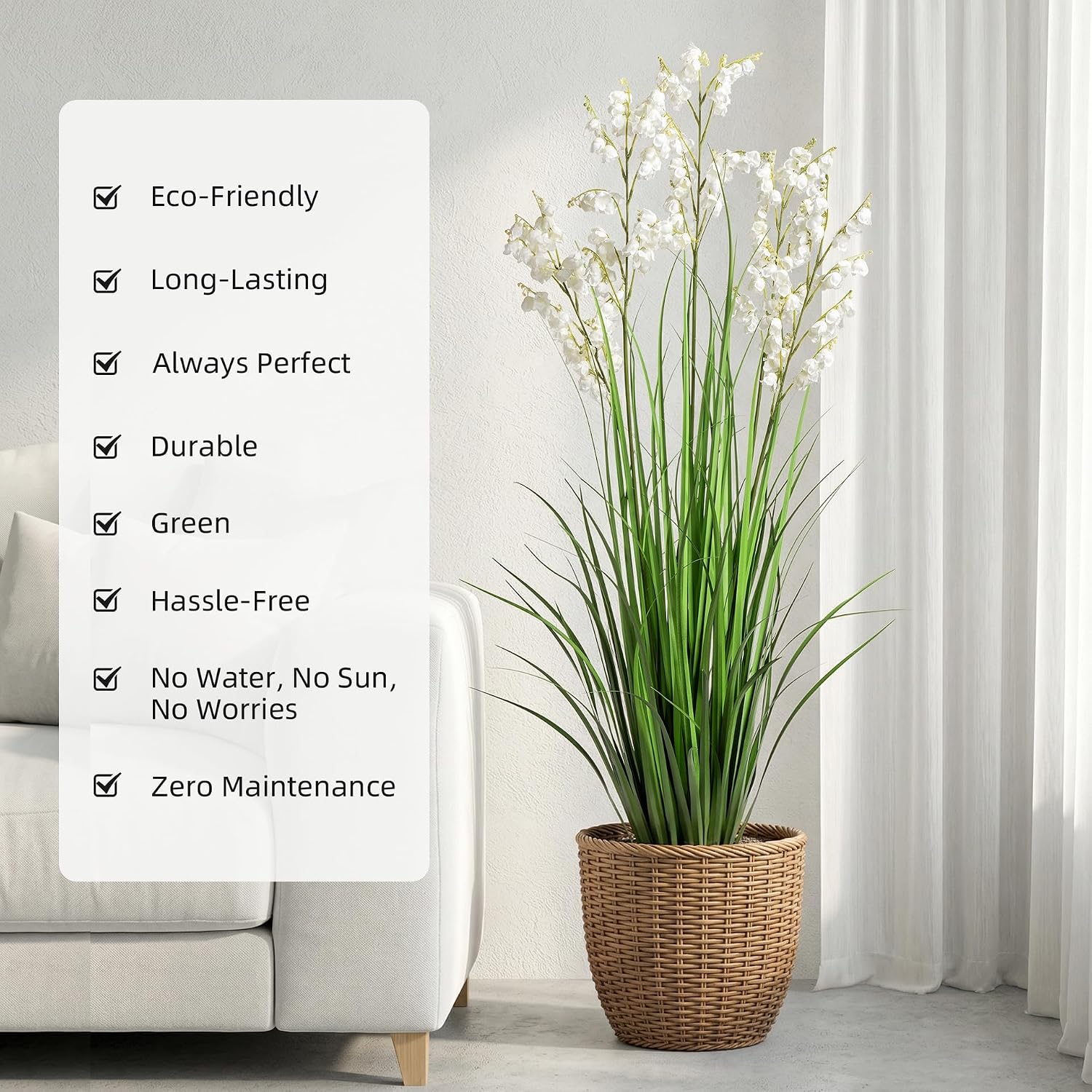 Ttranewsoo Green Onions Home Decor Fake Plants Lily of The Valley Snake Plant Home DéCor Accents Artificial Grass Room Decor Artificial Plants Indoor Artificial Grass 47' （2PCS ） White