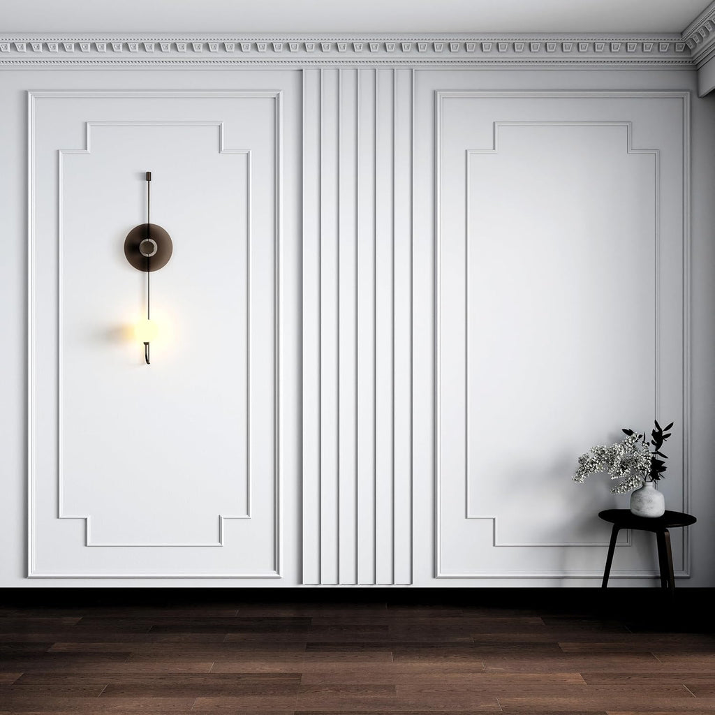 Pangdam 3 Set Peel and Stick Wall Molding Kit Scalloped Wainscot Wall Panel Premade Accent Molding Wainscoting Ready to Assemble Wainscoting Panel for Home Decor (108''x50'',96''x37.5''Elegant Style)