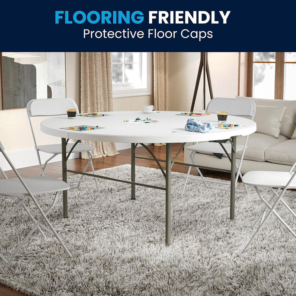 Flash Furniture Scarborough 5' Round Plastic Folding Table with Carrying Handle, Plastic Foldable Table for Indoor/Outdoor Events, White