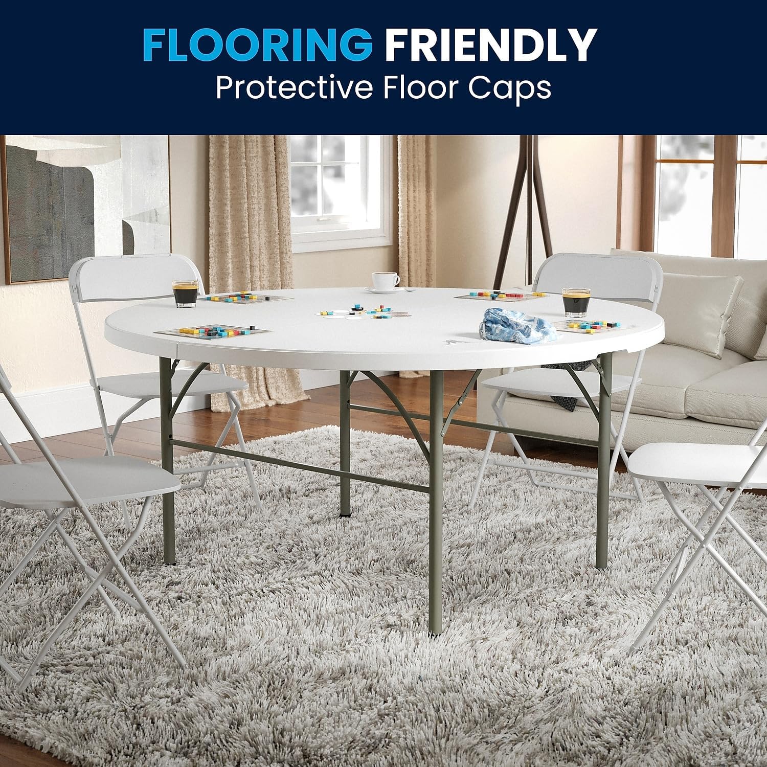 Flash Furniture Scarborough 5' Round Plastic Folding Table with Carrying Handle, Plastic Foldable Table for Indoor/Outdoor Events, White