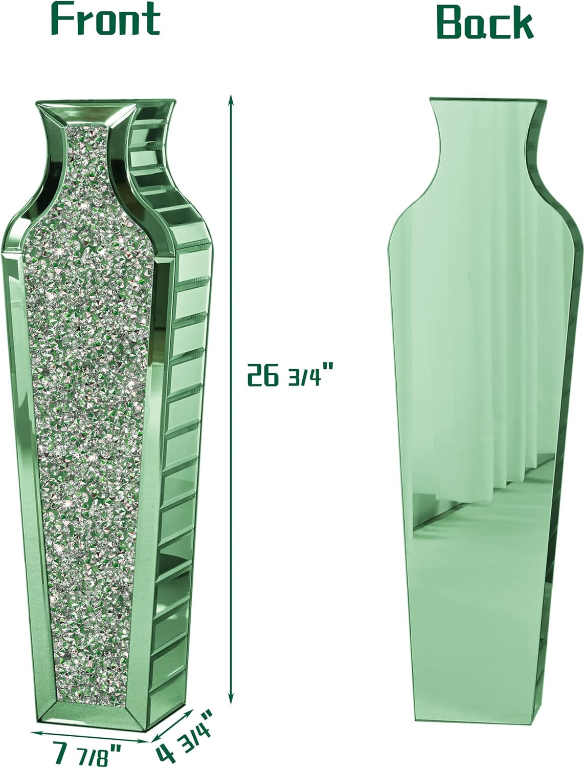 SHYFOY Green Crushed Diamond Floor Vase, Large Mirrored Tall Vases for Floor, Modern Glass Decorative Vases for Living Room Bedroom Home Corner Indoor Office, 26.8' Tall