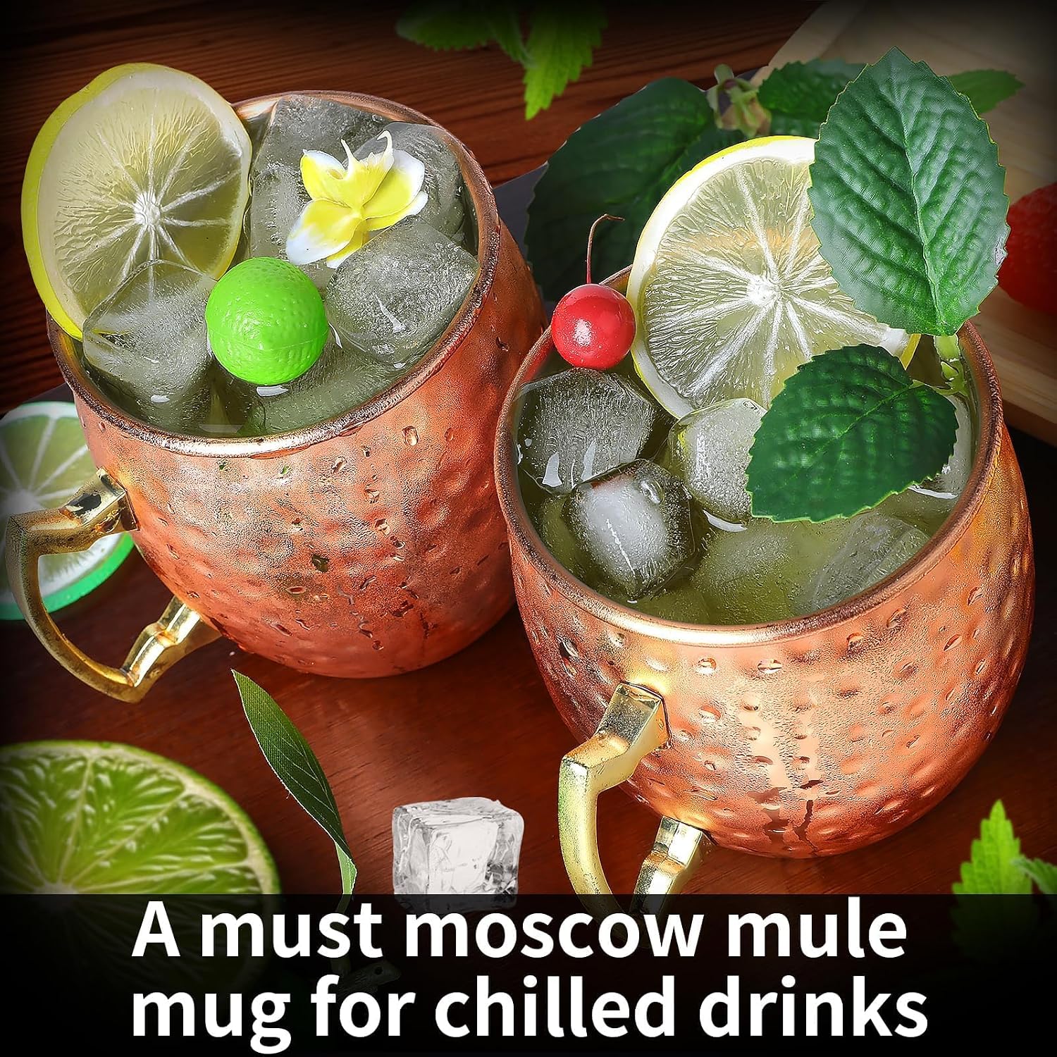 Moscow Mule Mugs Set of 24 Copper Plated Mule Mugs 18oz Bulk Large Hammered Stainless Steel Cups with Handle 1pcs 0.5oz Double Jigger Stainless Steel Straws for Cold Chilled Drinks Cocktails