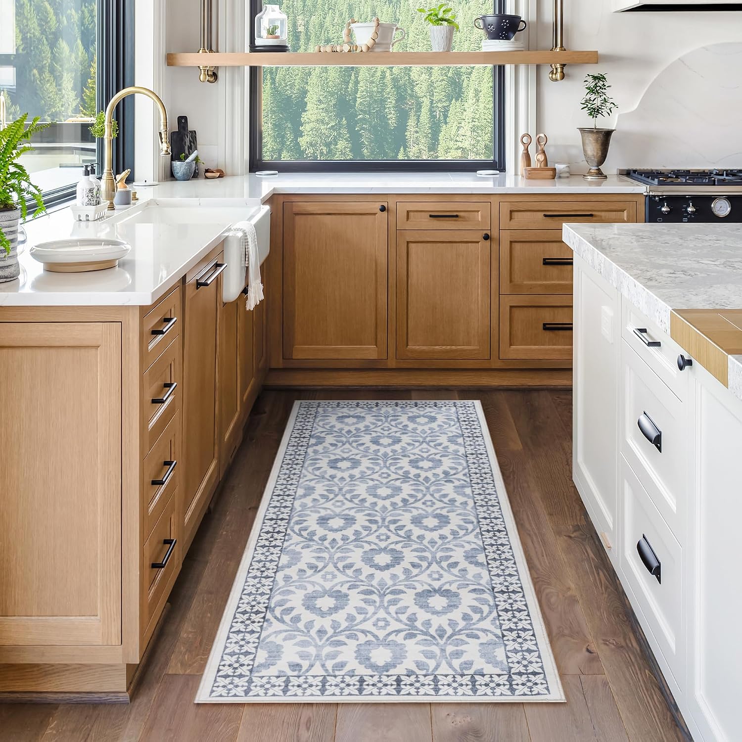 Gertmenian Indoor Boho Area Rug | Home Decor for Entryway, Bedroom, Living Room, Office, Kitchen | Non Slip, Soft, Printed Accent Rugs | Esme, Blue, 2x6 Runner, 24557