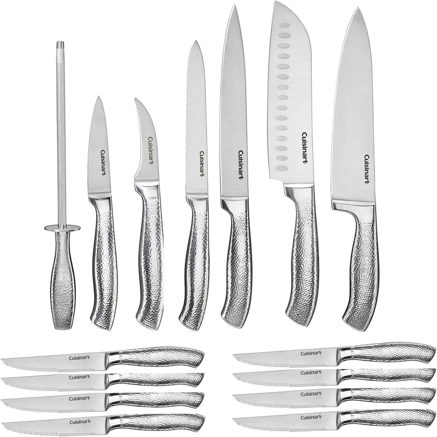 Cuisinart Classic High-Carbon Hammered Stainless Steel Forged Knife Set With Sheath Blade Gaurds (17-Piece Set)