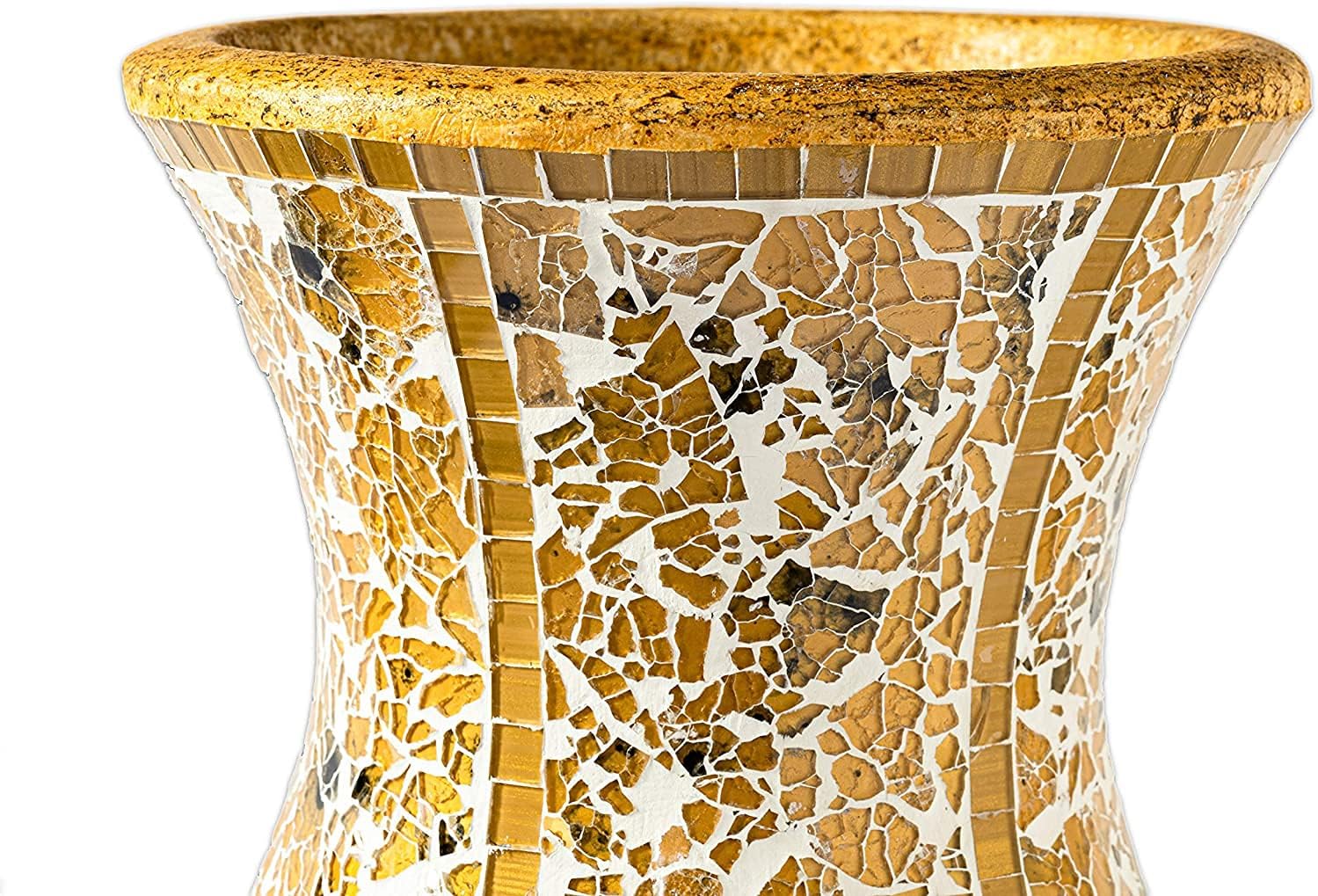 Floor Vase, 18 Inch Mosaic Vase – Tall Cylinder Made of Terracotta with Yellow Tan Glass Mosaic Pieces – Handcrafted Decorative Home Décor Accent Piece for Bedroom, Living Room, Office
