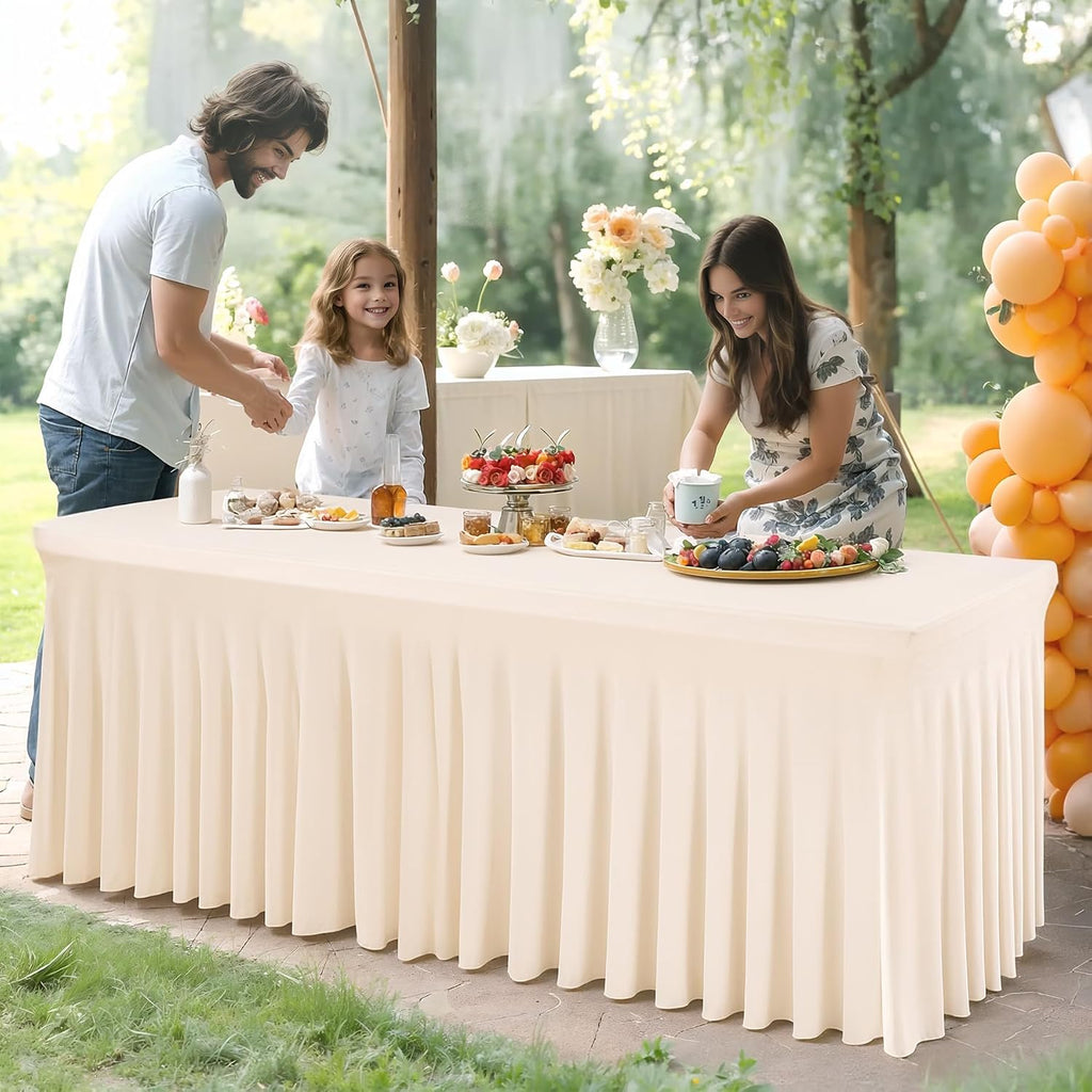 Shillance Ivory Spandex Table Covers 8ft, 6 Packs Fitted Table Covers for 8 Foot Tables Stretch Spandex Table Skirts Rectangle Tables for Event, Wedding, Banquet & Parties