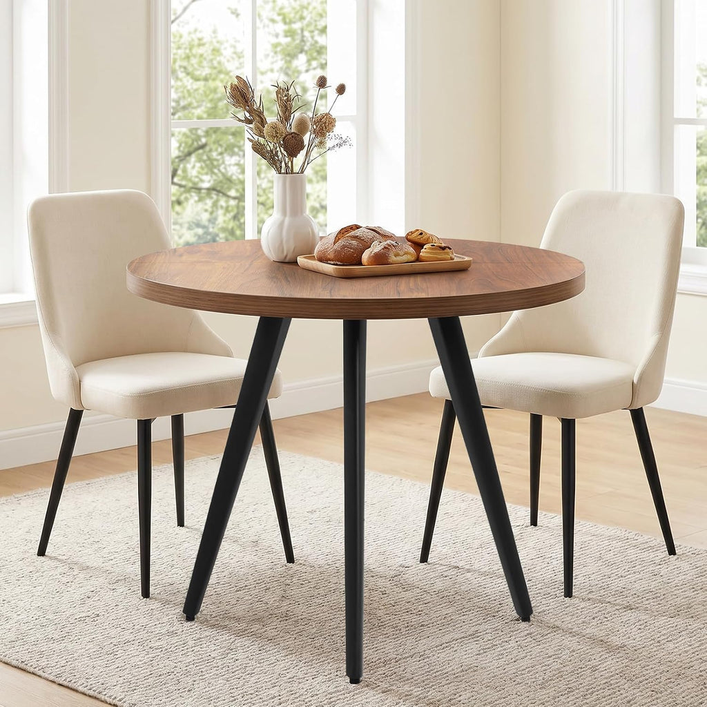 Round Dining Table, Small Dining Table for 2, 31.5' Round Table, Mid-Century Modern Kitchen Table with 1.4' Thickness Wood Grain Tabletop for or Small Space, Dining Room, Kitchen, UG Brown