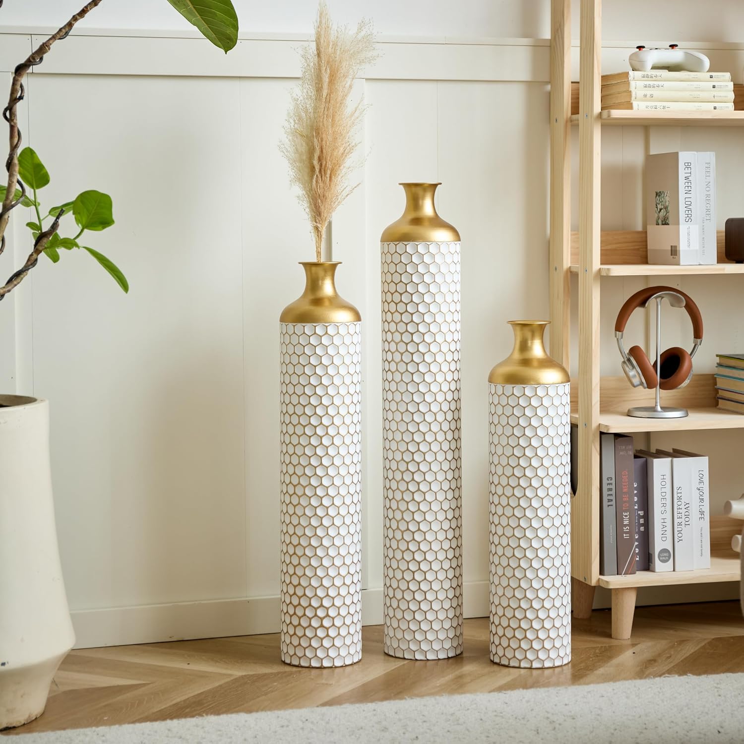 Floor Metal Decorated Vases Set of 3 for Gorgeous Home Decoration Large Glazed Metal Vases