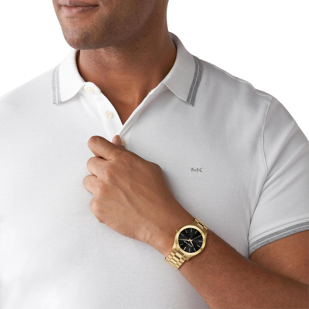 Michael Kors MK9122 - Slim Runway Three-Hand Beige Gold-Tone Stainless Steel Watch