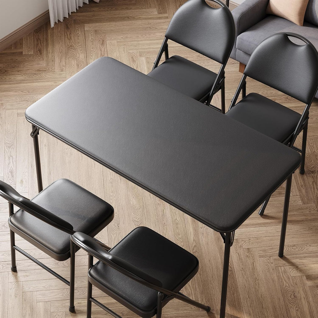 Garvee Portable Folding Table and Chairs Set with Metal Legs and Thicken Padded Cushion, No Assembly Required, for Events, Dining Room, Living Room, Office, Camping,