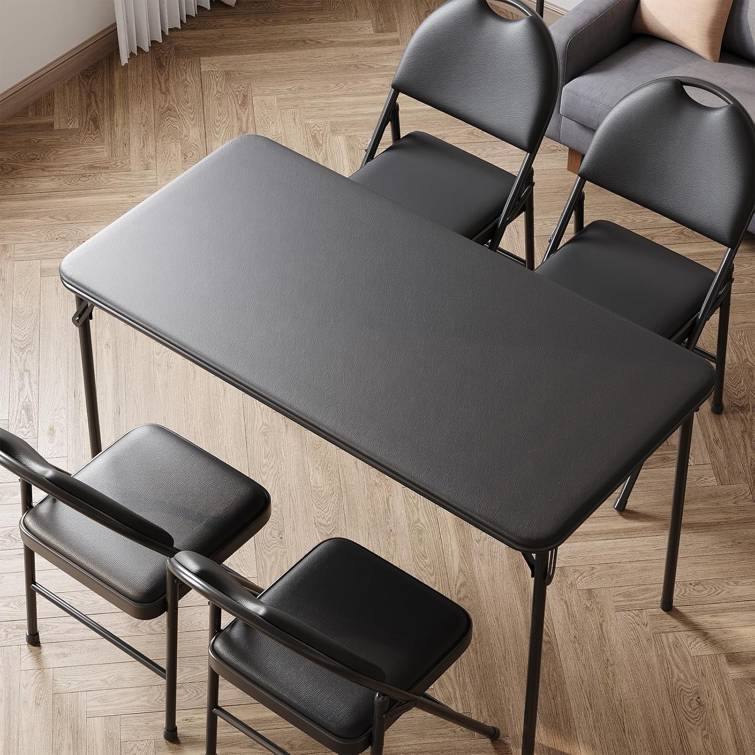 Garvee Portable Folding Table and Chairs Set with Metal Legs and Thicken Padded Cushion, No Assembly Required, for Events, Dining Room, Living Room, Office, Camping,