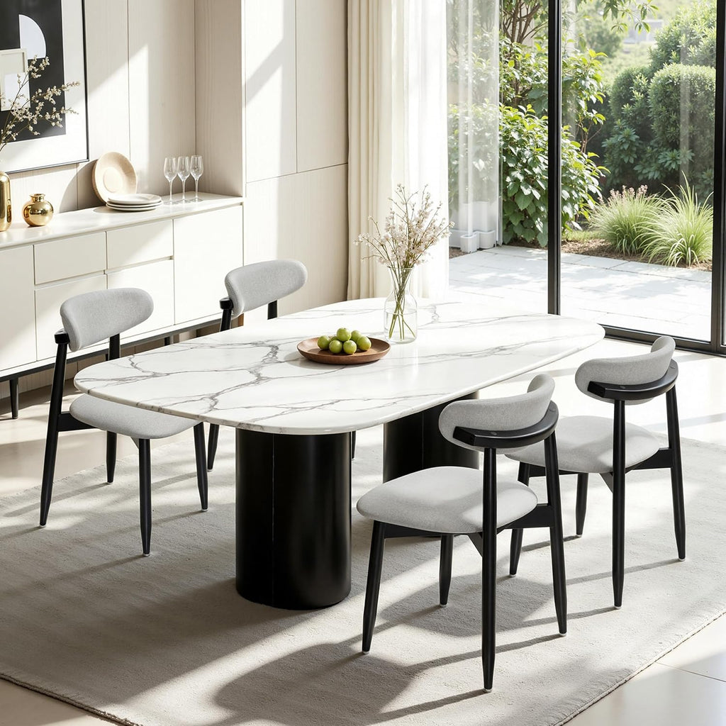 CHUN YI Dining Chairs Set of 4, Upholstered Solid Wood Dining Room Chairs, Mid Century Modern Fabric Kitchen Chairs with Ergonomic Curved Back, Gray (Only Chairs)