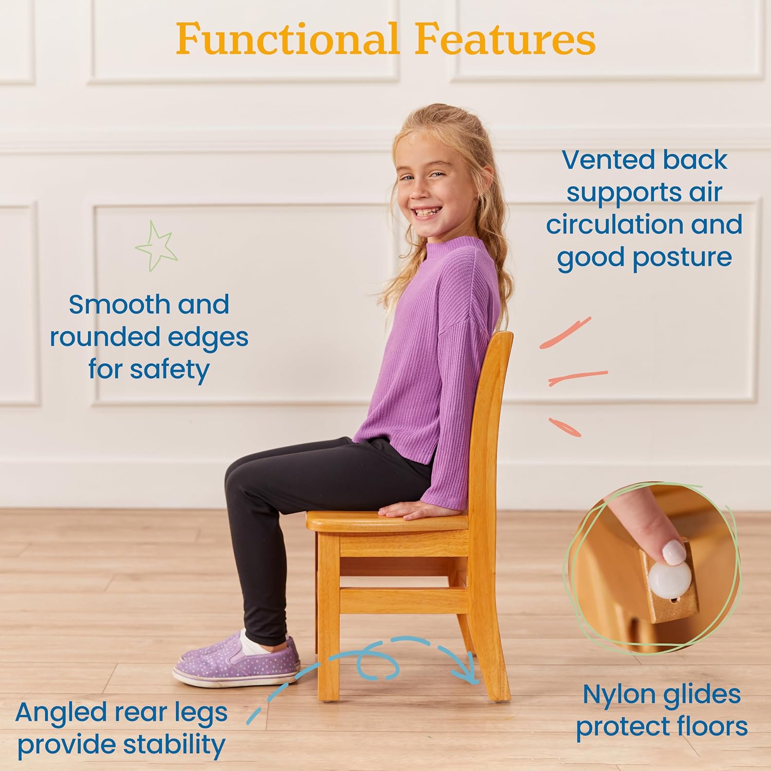 ECR4Kids 24in x 36in Rectangular Hardwood Table and Chair Set, 12in Seat Height, Kids Furniture, Honey, 3-Piece