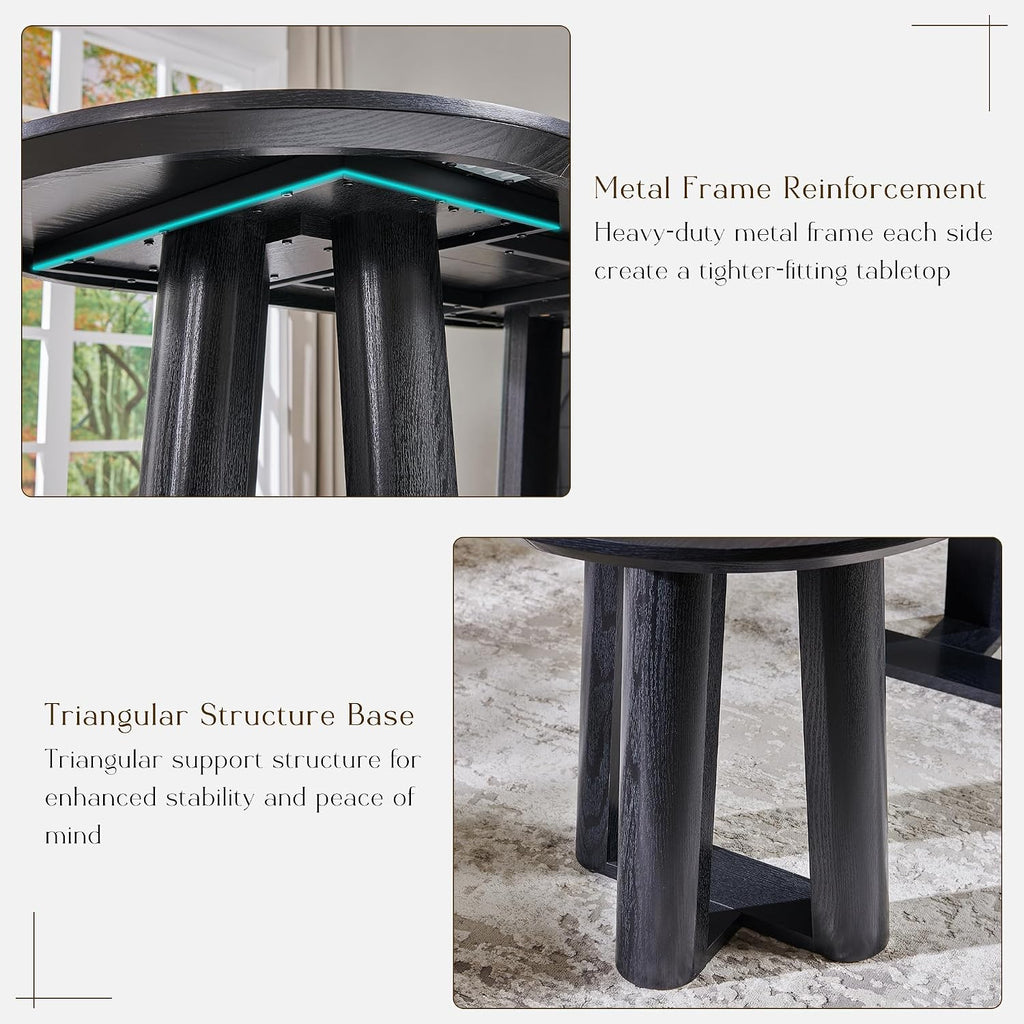 OKD 63' Dining Table for 6-8, Oval Dining Room Table with Triangular Structure Pedestal Stable Base, Curved Table Edge, Circle Kitchen Tables for Dining Room, Kitchen, Black Oak