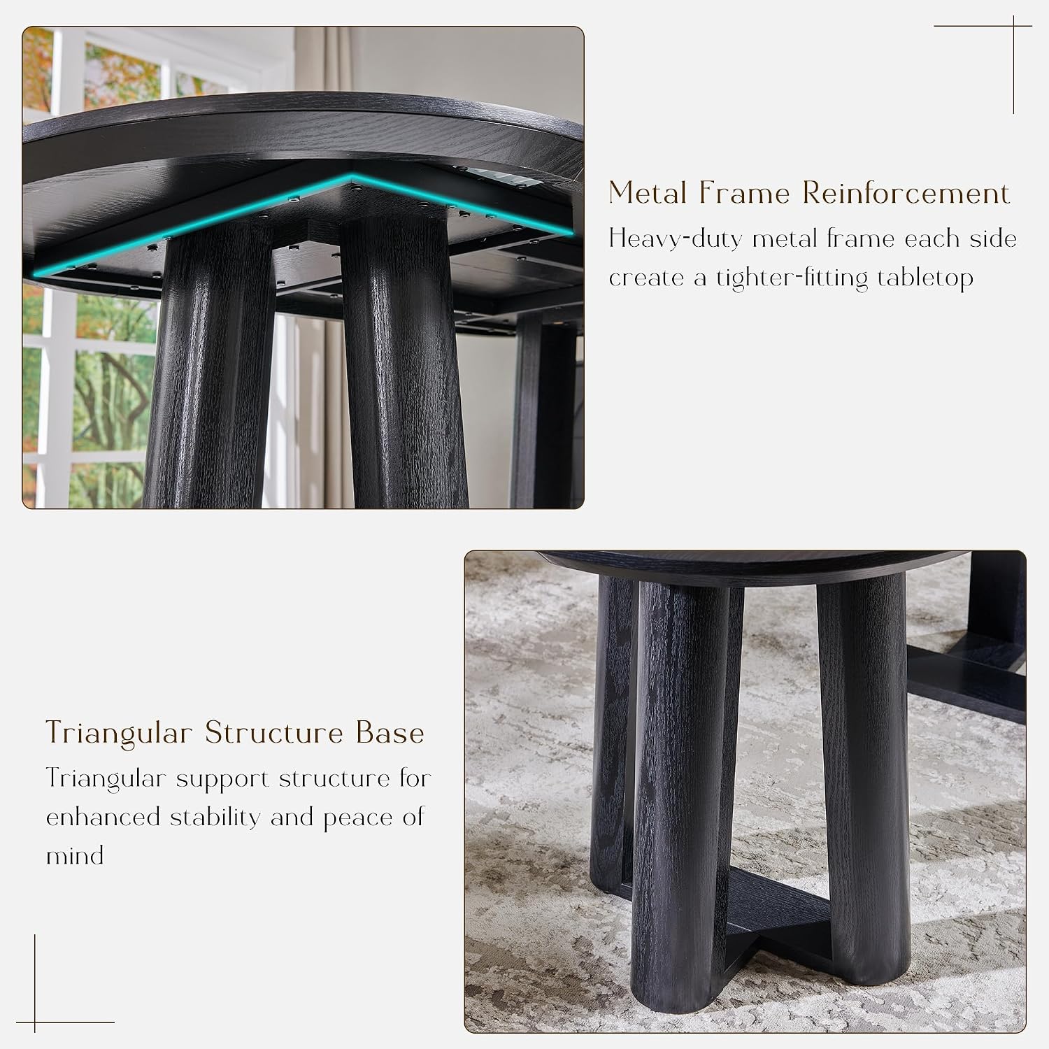 OKD 63' Dining Table for 6-8, Oval Dining Room Table with Triangular Structure Pedestal Stable Base, Curved Table Edge, Circle Kitchen Tables for Dining Room, Kitchen, Black Oak