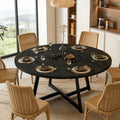 Large Round Dining Table for 6-8, Wooden Dinner Table with Heavy Duty Metal Pedestal Base, for Kitchen Living Room, Space Saving, 59 Inch, Black