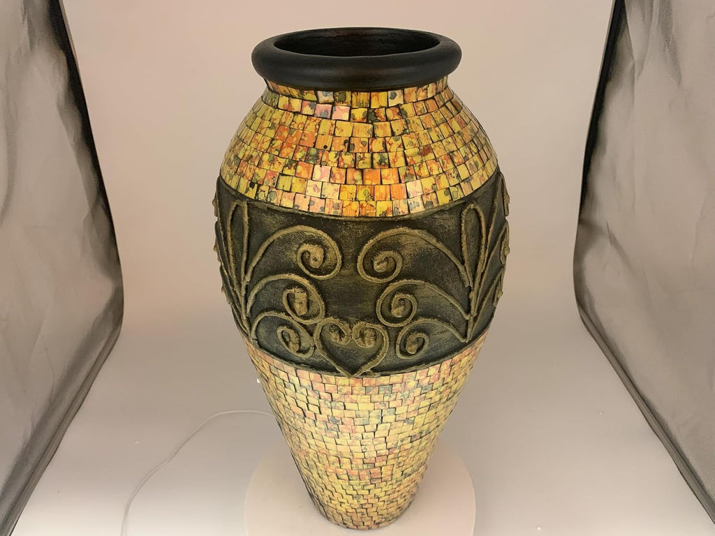 Floor Vase, 24 Inch Mosaic Vase – Tall Cylinder Made of Terracotta with Yellow and Orange Glass Mosaic Pieces – Handcrafted Decorative Home Decor Accent Piece for Bedroom, Living Room, Office