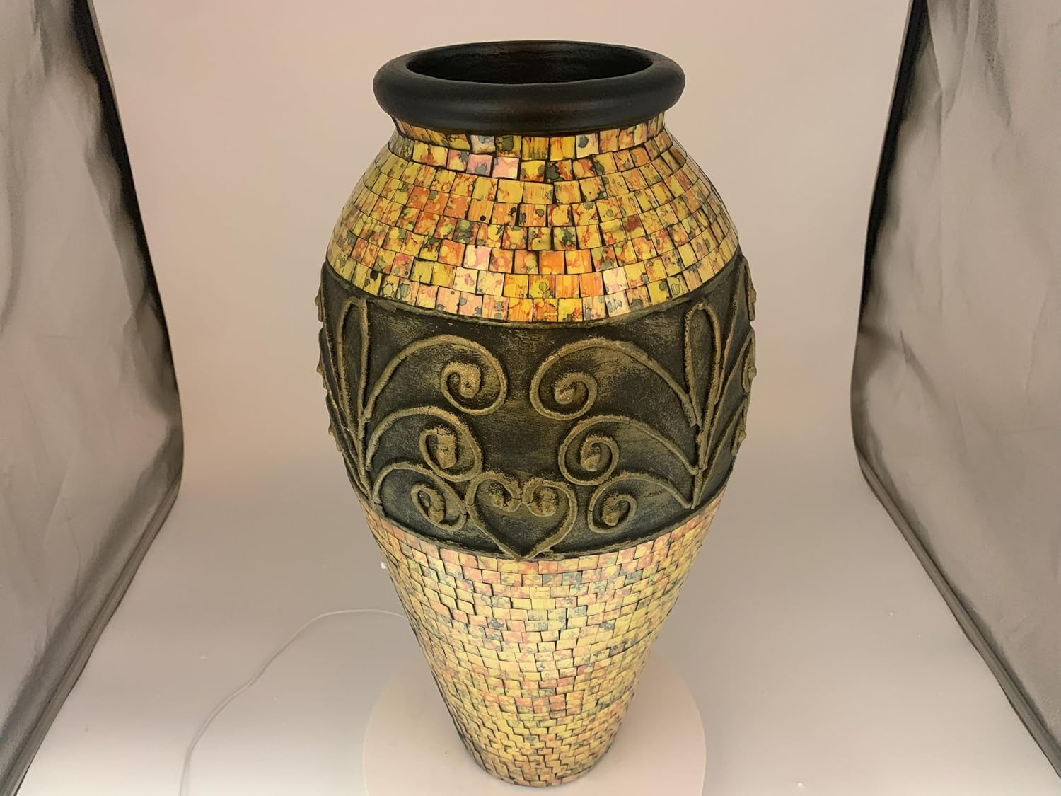 Floor Vase, 24 Inch Mosaic Vase – Tall Cylinder Made of Terracotta with Yellow and Orange Glass Mosaic Pieces – Handcrafted Decorative Home Decor Accent Piece for Bedroom, Living Room, Office