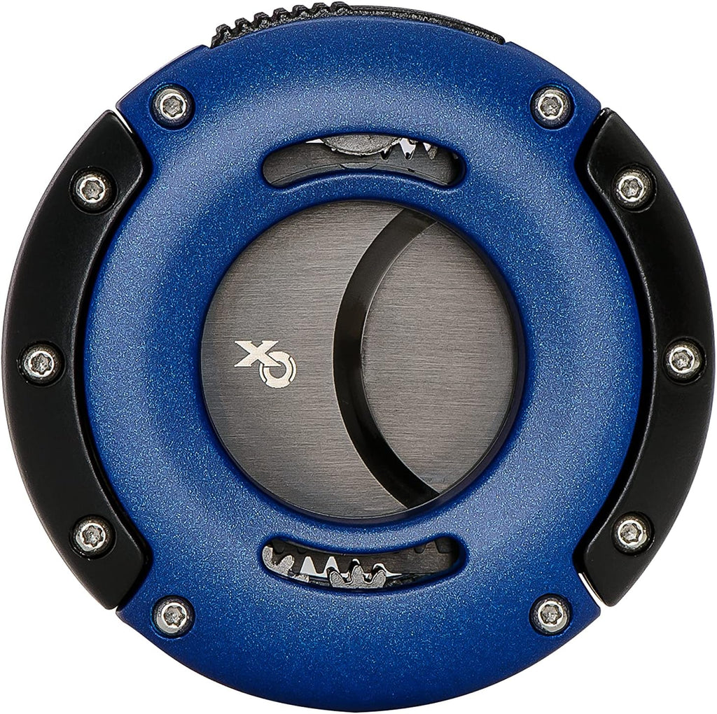 Xikar XO Double Guillotine Cigar Cutter, Dual Stainless Steel Blades, 64 RG, Black and Blue with Black Blades