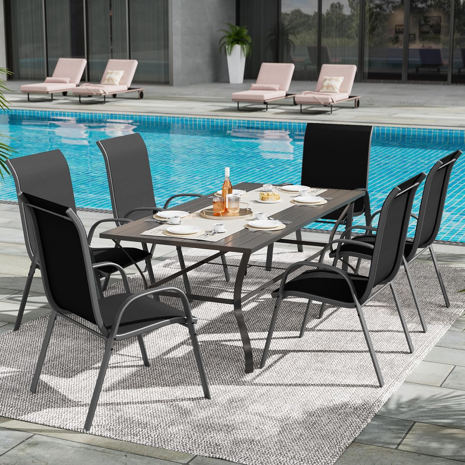UDPATIO Patio Chairs Set of 6, Stackable Outdoor Dining Chairs with High Back, Breathable Textilene Fabric Outdoor Chair All Weather, 350LBS Capacity for Garden, Backyard (Black)
