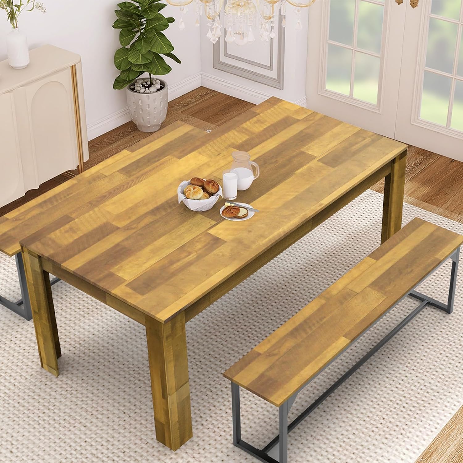STHOUYN 71' 6ft Kitchen Dining Room Table for 6 8, Large Farmhouse Dinner Table, Wood Rectangular Long Tables for Big Family, Waterproof & Scratch Resistant (Brown)