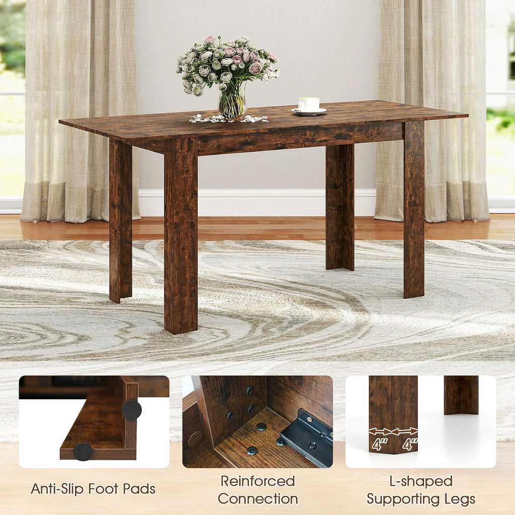 GOFLAME 47'-62' Extendable Dining Table for 4-6 People, Large Rectangular Kitchen Table with L-Shaped Legs, Space Saving Dining Room Table for Kitchen, Living Room, Office, Small Space, Rustic Brown