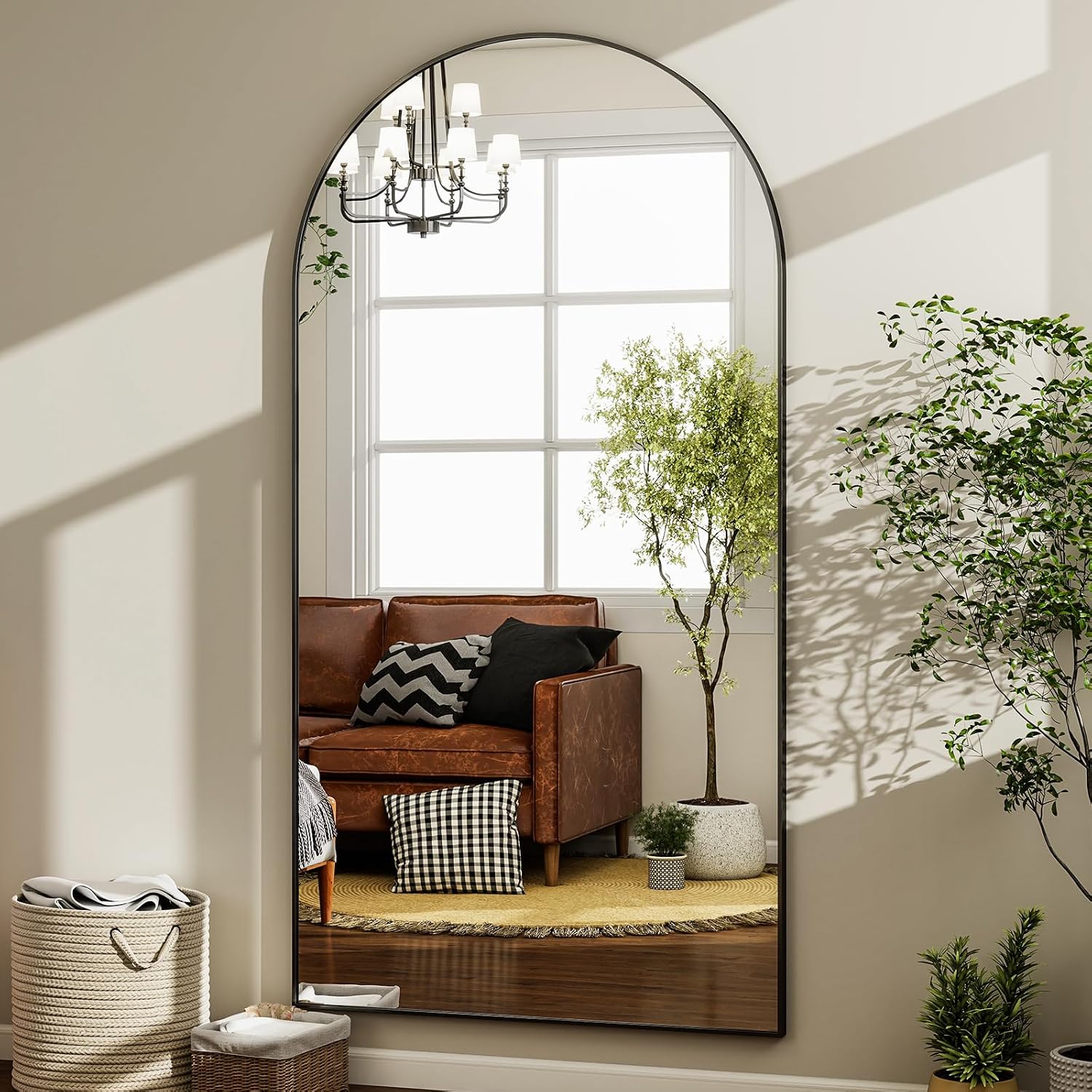 HARRITPURE 76'x46'Full Length Mirror - Arch Floor Mirrors with Aluminum Alloy Frame Free-Standing Wall Mounted or Leaning Large Bedroom Dressing Mirror,Black
