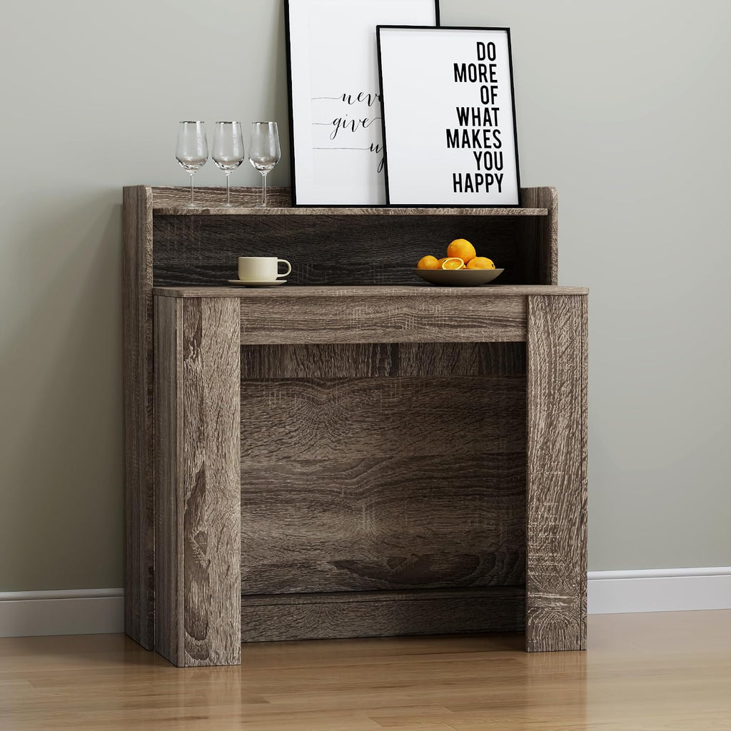 Transformer Folding Console Table for 2-9 People, Extendable Dining Table, Space Saving Dining Room Table for Apartments & Homes, Grey