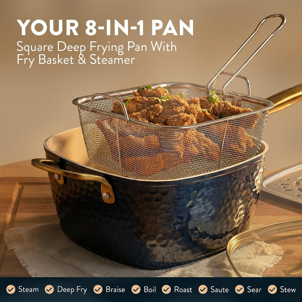 Gotham Steel Hammered 20Pcs Ceramic Cookware Set, Induction Pots and Pans Set Non Stick with Deep Fry Pan, Steamer, & Bakeware, Non Toxic PFOA PFOS Free, Oven & Dishwasher Safe