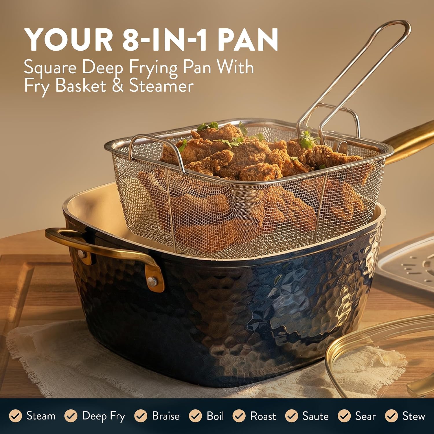 Gotham Steel Hammered 20Pcs Ceramic Cookware Set, Induction Pots and Pans Set Non Stick with Deep Fry Pan, Steamer, & Bakeware, Non Toxic PFOA PFOS Free, Oven & Dishwasher Safe