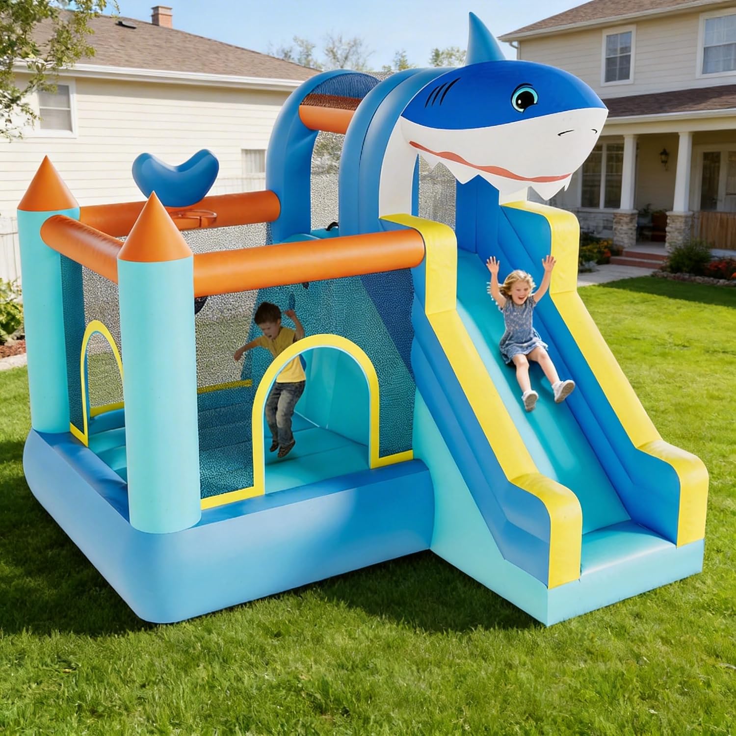 Garvee Inflatable Bounce House, Kids Bounce House, Jump Bouncer with Air Blower and Slide, Jumping Family Backyard Bouncy Castle for Indoor & Outdoor