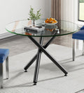 36' Round Dining Table for 4, Modern Clear Glass Kitchen Table for 4 with Black Cross Metal Legs, Contemporary Small Circle Dining Room Leisure Tables for Kitchen Apartment