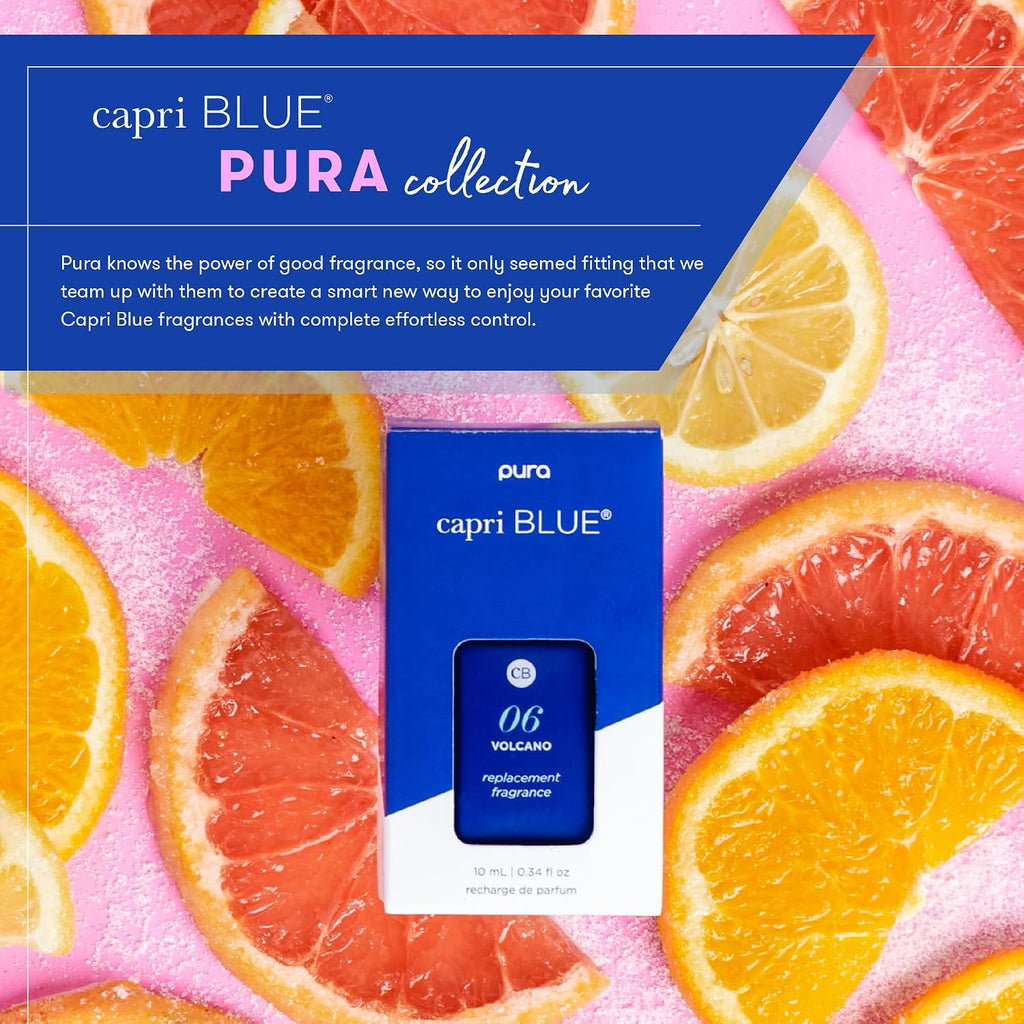 Capri Blue Pura Plus Smart Home Fragrance Diffuser Kit - Includes 1 Tabletop Pura Diffuser and 2 Volcano Refills - Notes of Tropical Fruits & Sugared Citrus