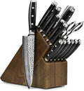 Enso HD 16 Piece Knife Set - Made in Japan - VG10 Hammered Damascus Stainless Steel with Dark Ash Block