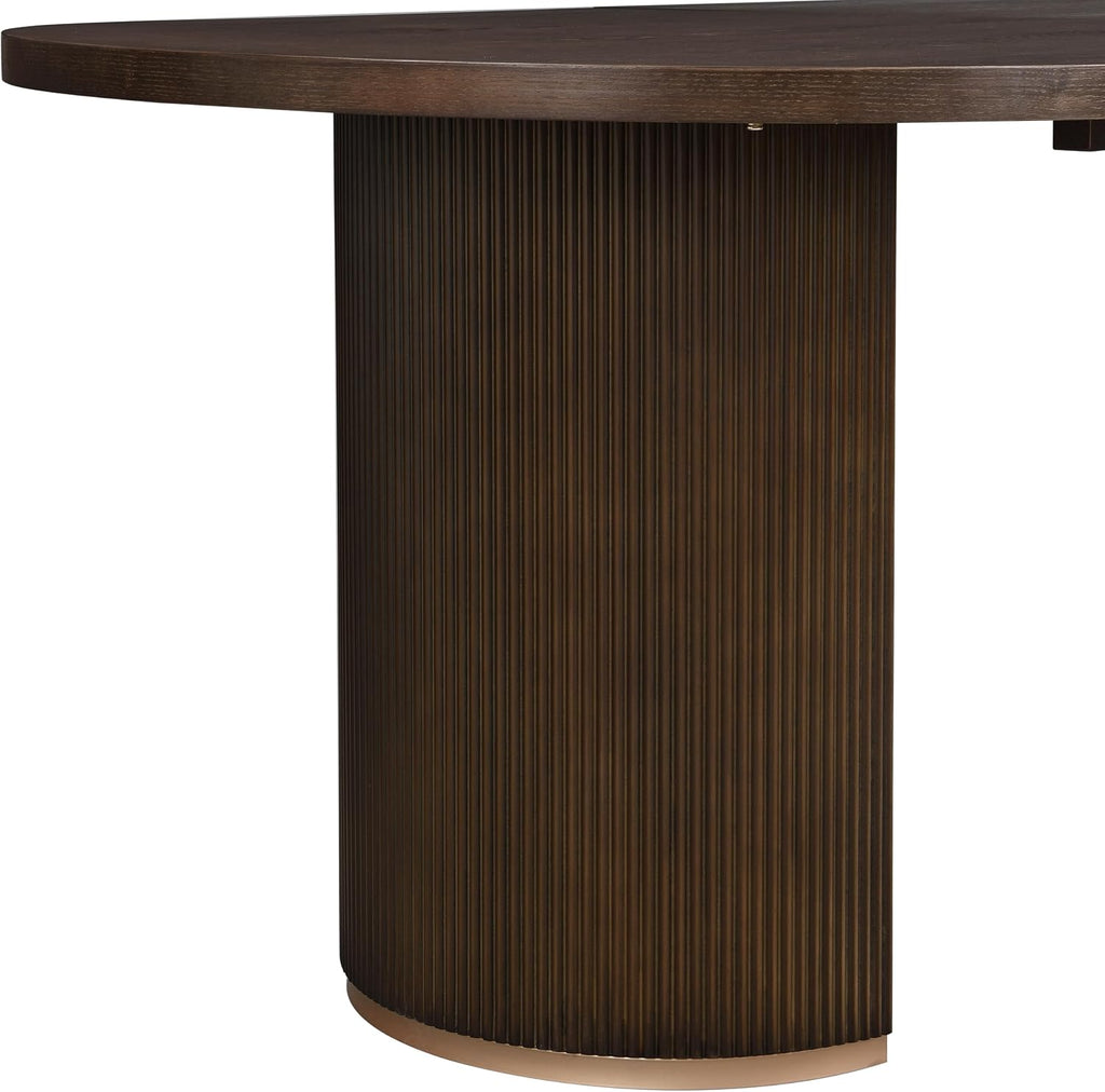 Oval Dining Table with Double Pedestal Base for 6 People, 88-inch Kitchen Table for Dining Room, Easy to Assemble, Walnut