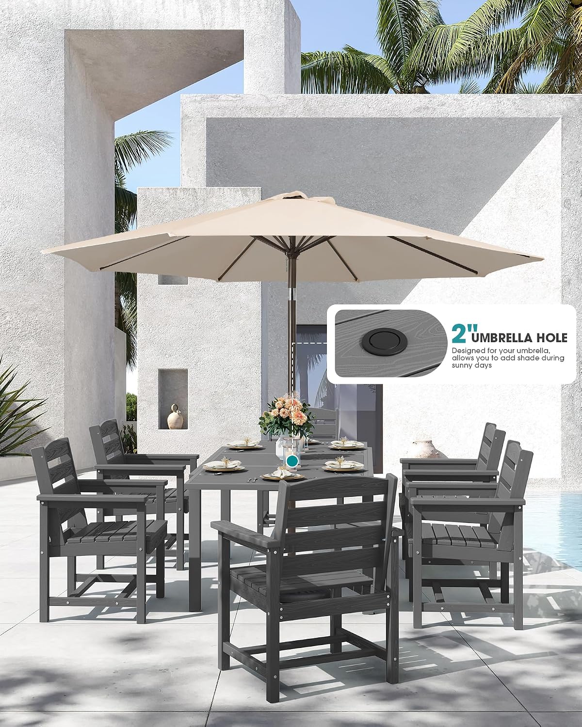 SERWALL 9-Piece Outdoor Dining Set, 60' - 83' Expandable Outdoor Dining Table and 8 HDPE Chairs, All Weather HDPE Outdoor Furniture Set for Backyard, Garden, Grey