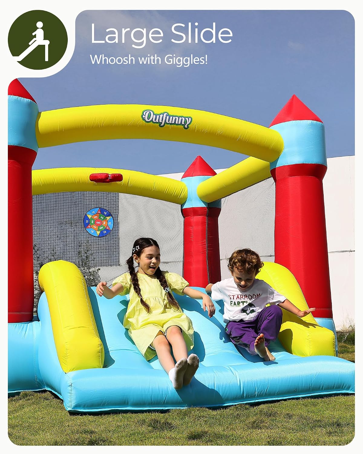 Outfunny Bounce House with Slide, Inflatable Bouncy House for Kids 3-12, Outdoor&Indoor, Bounce Area 8'x8', Capacity 400 lb - Blue