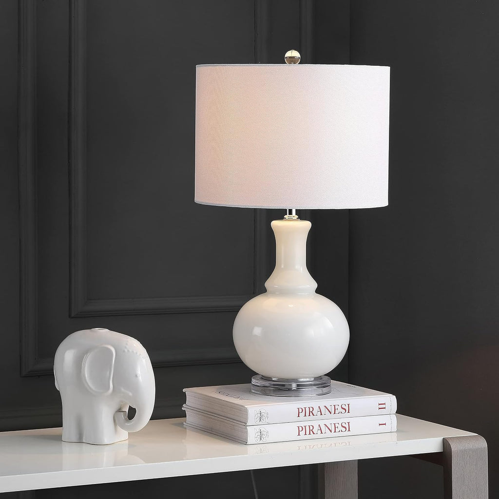 SAFAVIEH Lighting Collection Franny Modern Contemporary White Glass 28-inch Bedroom Living Room Home Office Desk Nightstand Table Lamp Set of 2 (LED Bulbs Included)