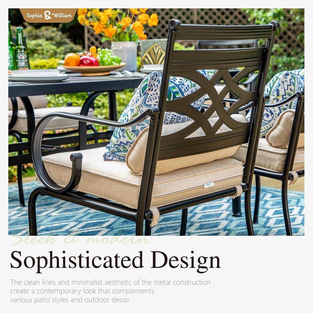 Sophia and William Outdoor Patio Dining Set for 6, Outdoor Table and Chairs, Removable Seat Cushions, 59' Black Patio Dining Table