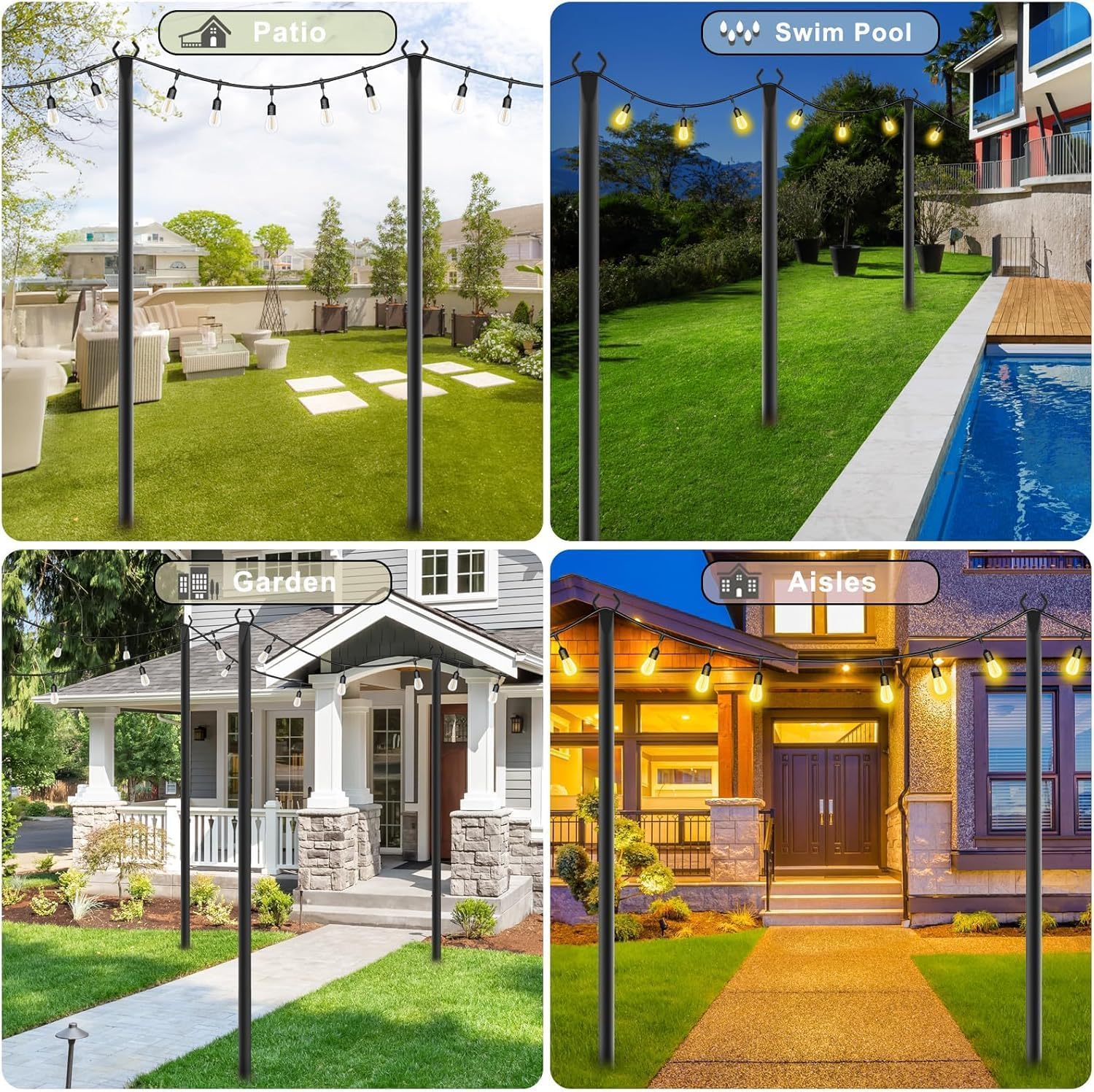NUERPO 10 Pack String Light Poles,Metal Poles for Hanging Outdoor Light Strings,10 Pack 10 FT Light Poles Stand for Outside Garden,Patio,Wedding,Backyard,Deck,Party