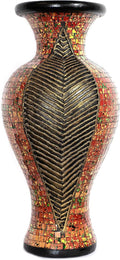Floor Vase, 24 Inch Mosaic Vase – Tall Cylinder Made of Terracotta with Red, Orange, and Green Glass Mosaic Pieces – Handcrafted Decorative Home Décor Accent Piece for Bedroom, Living Room