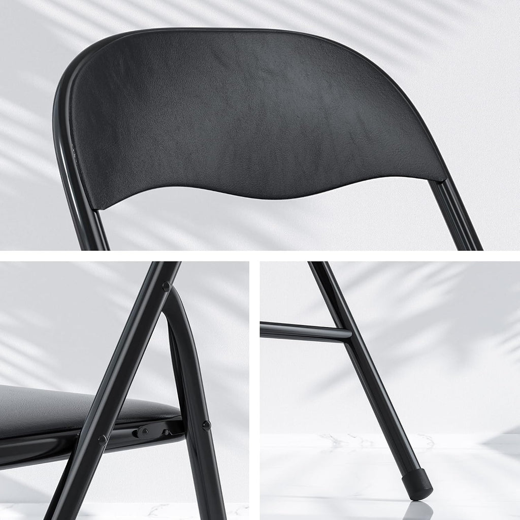 VECELO Folding Card Table and Chair Set of 5 Foldable with Padded Upholstery Tabletop, Metal, Black