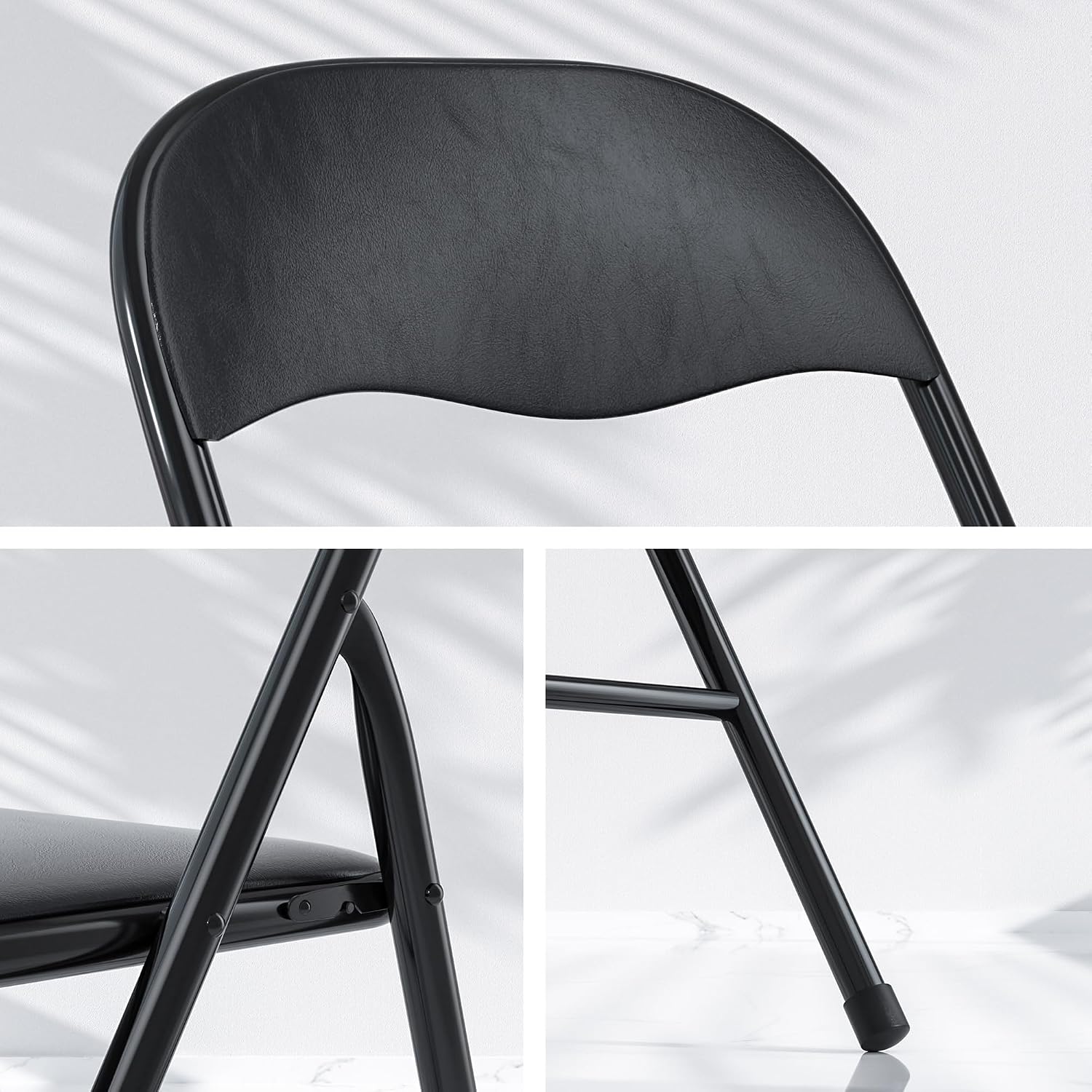 VECELO Folding Card Table and Chair Set of 5 Foldable with Padded Upholstery Tabletop, Metal, Black