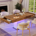 55' Dining Table for 4 to 6 People, Farmhouse Wood Dinner Table with Drawers & Led Lights for Kitchen, Dining Room & Living Room (Oak Brown & White)