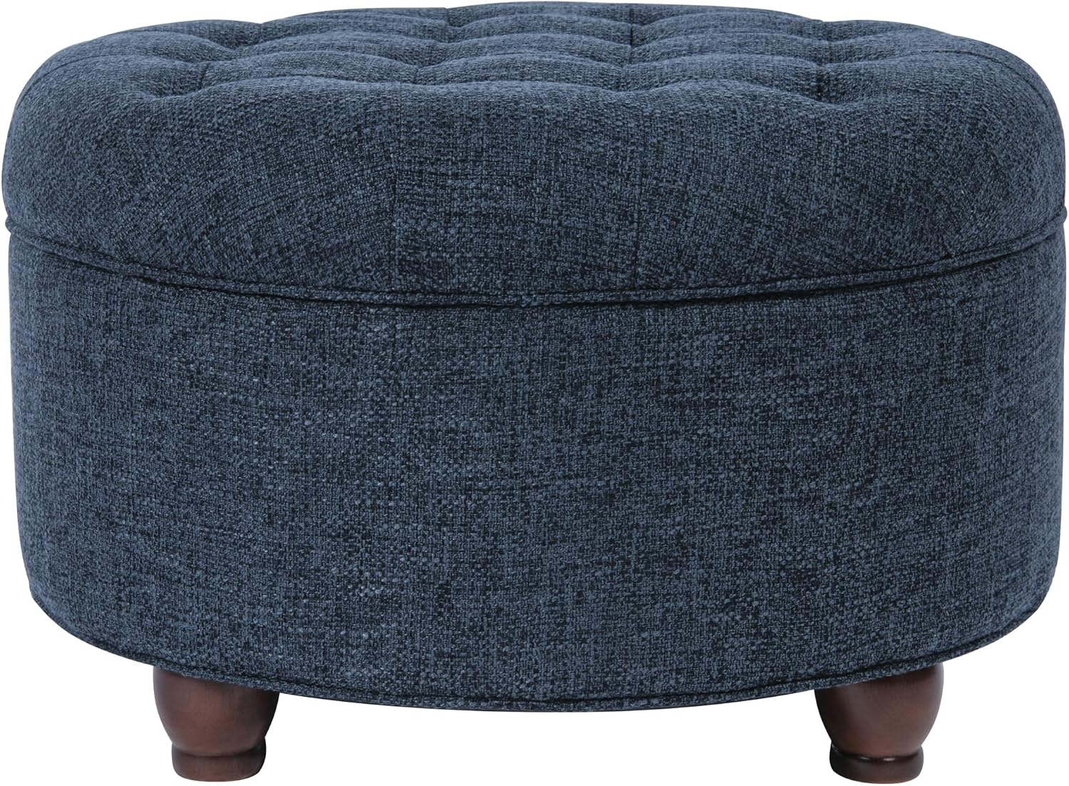 Homepop Home Decor | Large Button Tufted Woven Round Storage Ottoman for Living Room & Bedroom (Navy Woven) 25 inch D x 25 inch W x 15 inch H