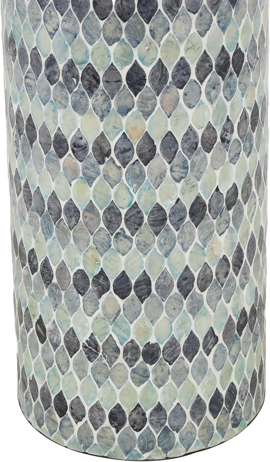 Deco 79 Mother of Pearl Shell Handmade Decorative Vase Mosaic Centerpiece Vase with White Interior, Flower Vase for Home Decoration 8' x 8' x 26', Blue