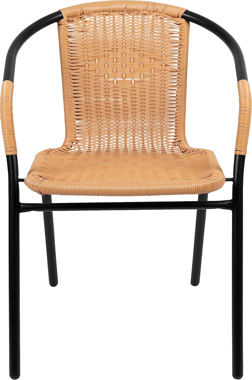 EMMA + OLIVER Set of 4 Modern PE Rattan Stack Chairs, Indoor/Outdoor Patio Dining Chairs, No Assembly Required, Beige