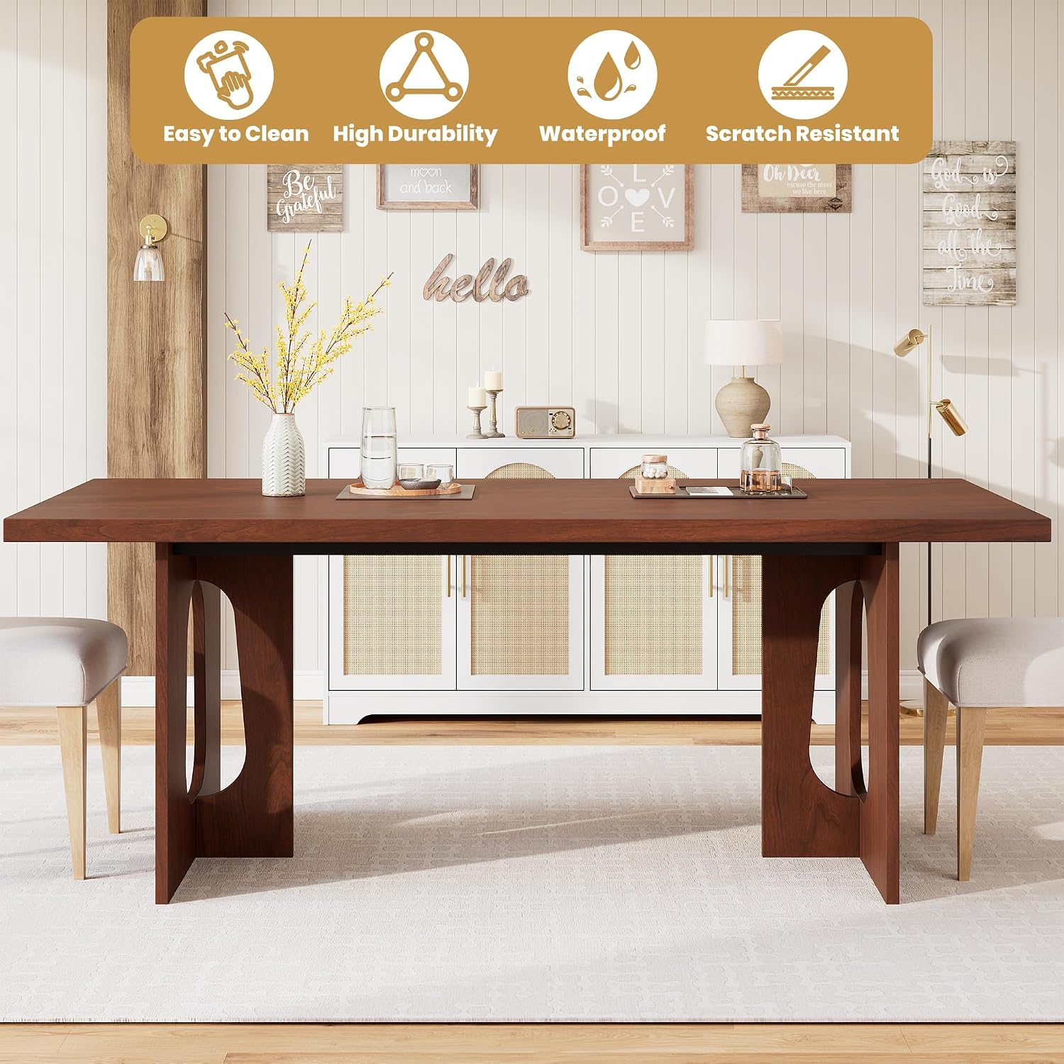 IDEALHOUSE 71' Long Dining Table for 6-10 People - Farmhouse Kitchen Table with Extra Thick Tabletop & Heavy-Duty Metal Legs, Sturdy Rectangular Table for Dining Room, Conference Room, Office, Walnut