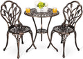 HOMEFUN Bistro Table and Chairs Set of 2 Outdoor 3 Piece Patio Set Tulip Pattern Cast Aluminum Bistro for Garden Balcony, Durable Rust All-Weather Resistance (Bronze)