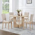 KEIKI 5-Piece Standard Height Dining Table Set with Round Table and 4 Upholstered Curved Backrset Chair, for 4 Person, Modern Style Wooden Table Set, Easy Assembly, for Kitchen, Dining Room, Beige
